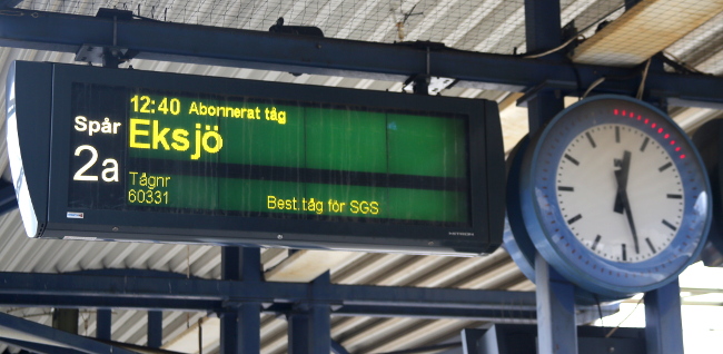 Skylt på Nässjö järnvägsstation.